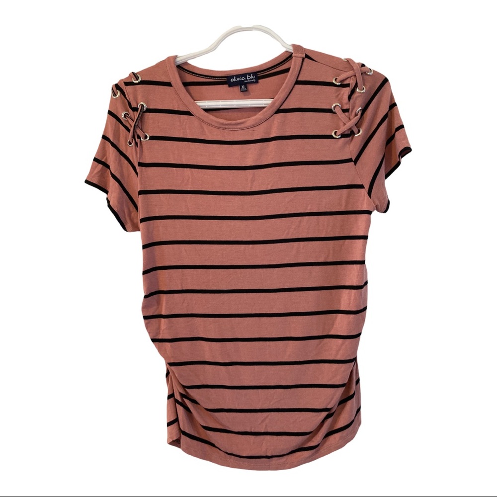 Mauve & Black Stripe Ruched Lace-Up
Maternity Top